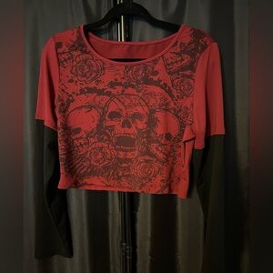 NWOTSkull Print Crop Top Burgandy